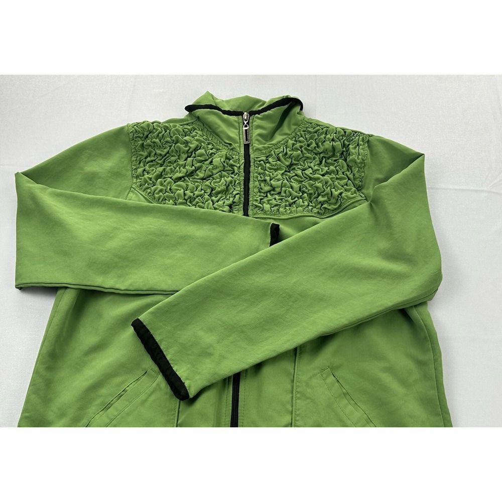 Threehearts Women's Green Full Zip Lightweight Jacket Ruched Mesh Lined Size S